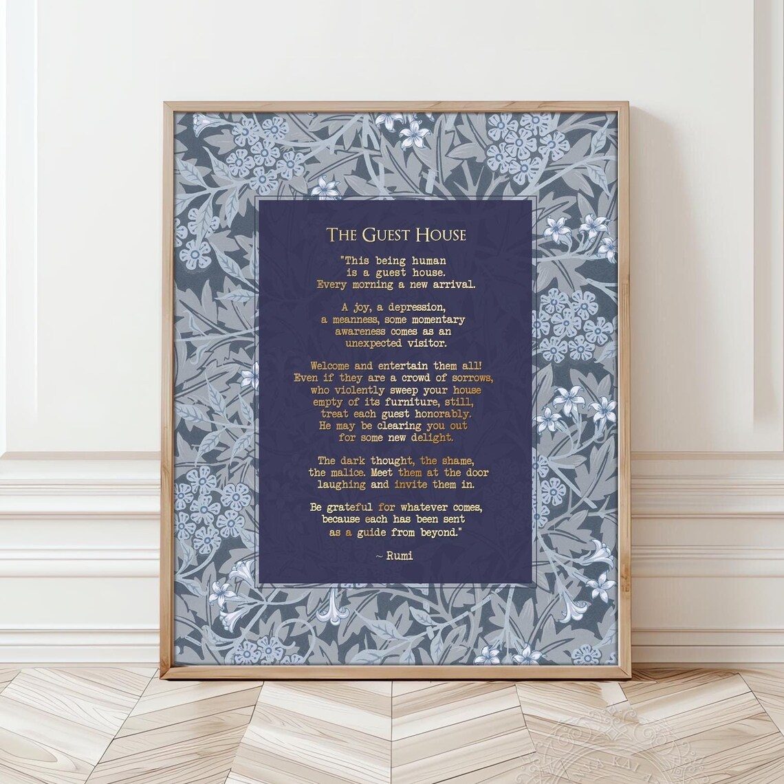 Rumi The Guest House Poem William Morris Style Floral Wall Art