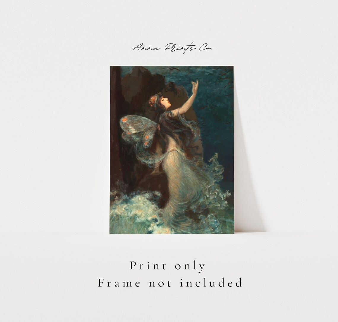 Antique Water Nymph Painting, Vintage Art Print - Image 3