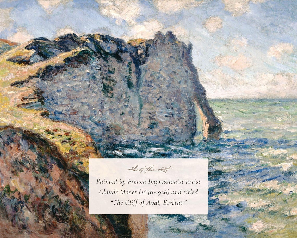Claude Monet The Cliff At Aval Etretat Coastal Landscape Art Print - Image 2