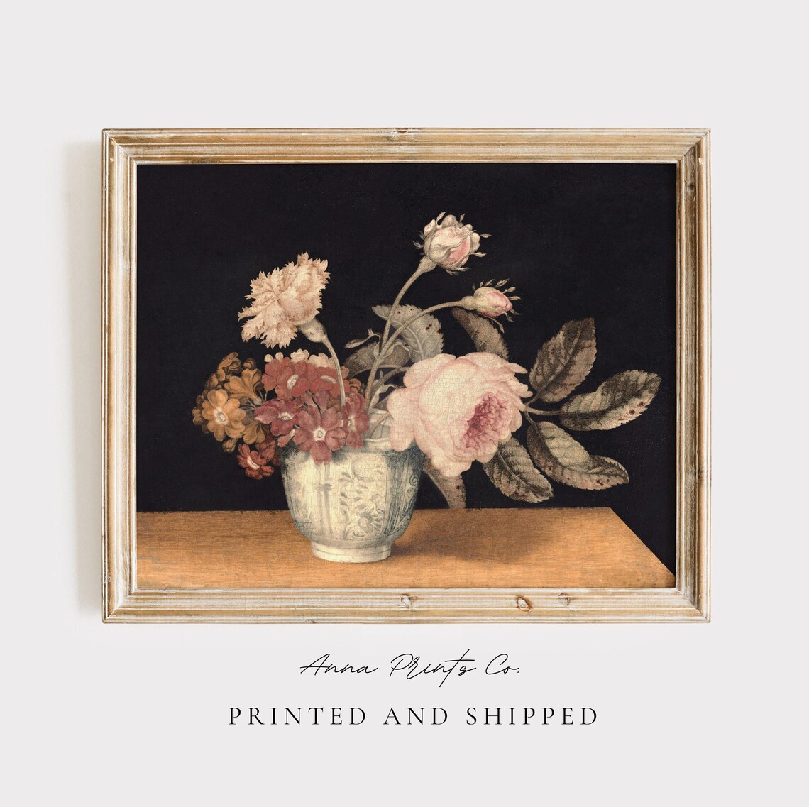 Antique Still Life With Flowers, Farmhouse Art Print