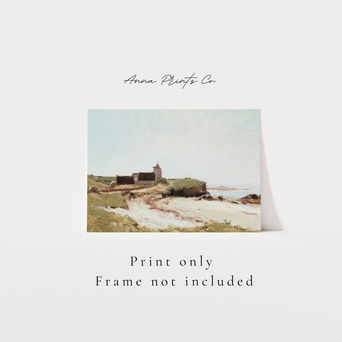 Coastal Headland With Stone Buildings And Sandy Cove Vintage Print - Image 3