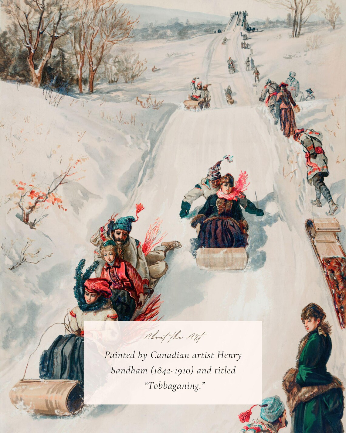 Sledding Hill Vintage Winter Landscape Art Print - Image 2