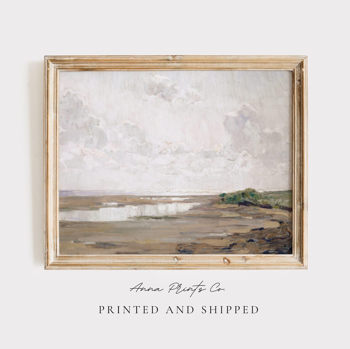 Vintage Beach Painting Print Neutral Coastal Landscape Art Wall Decor