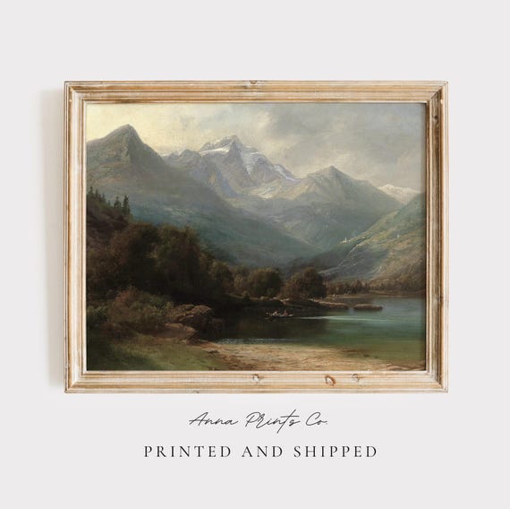 Vintage Mountain Lake Scenic Landscape Art Print