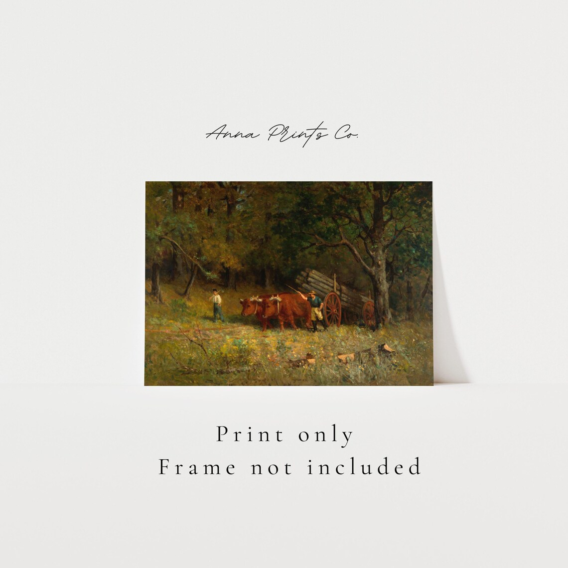 Mailed Gicle Print Farmers With Oxen Vintage Painting Moody Landscape Artwork Antique Country Farmhouse Decor Fine Art Print