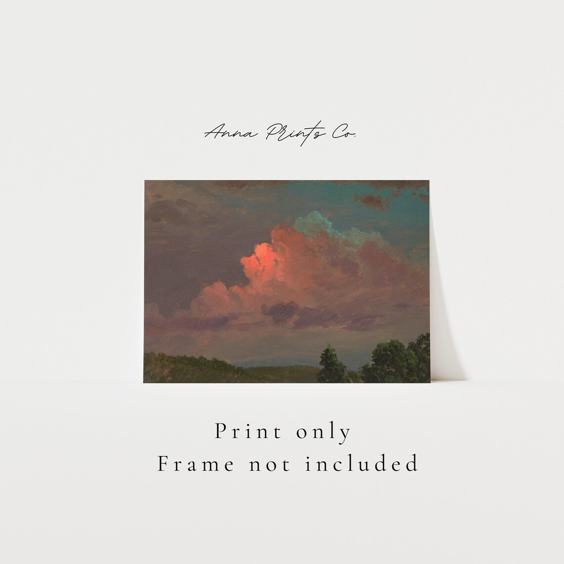 Antique Cloud Study, Vintage Red Sunset Sky Art Print - Image 3