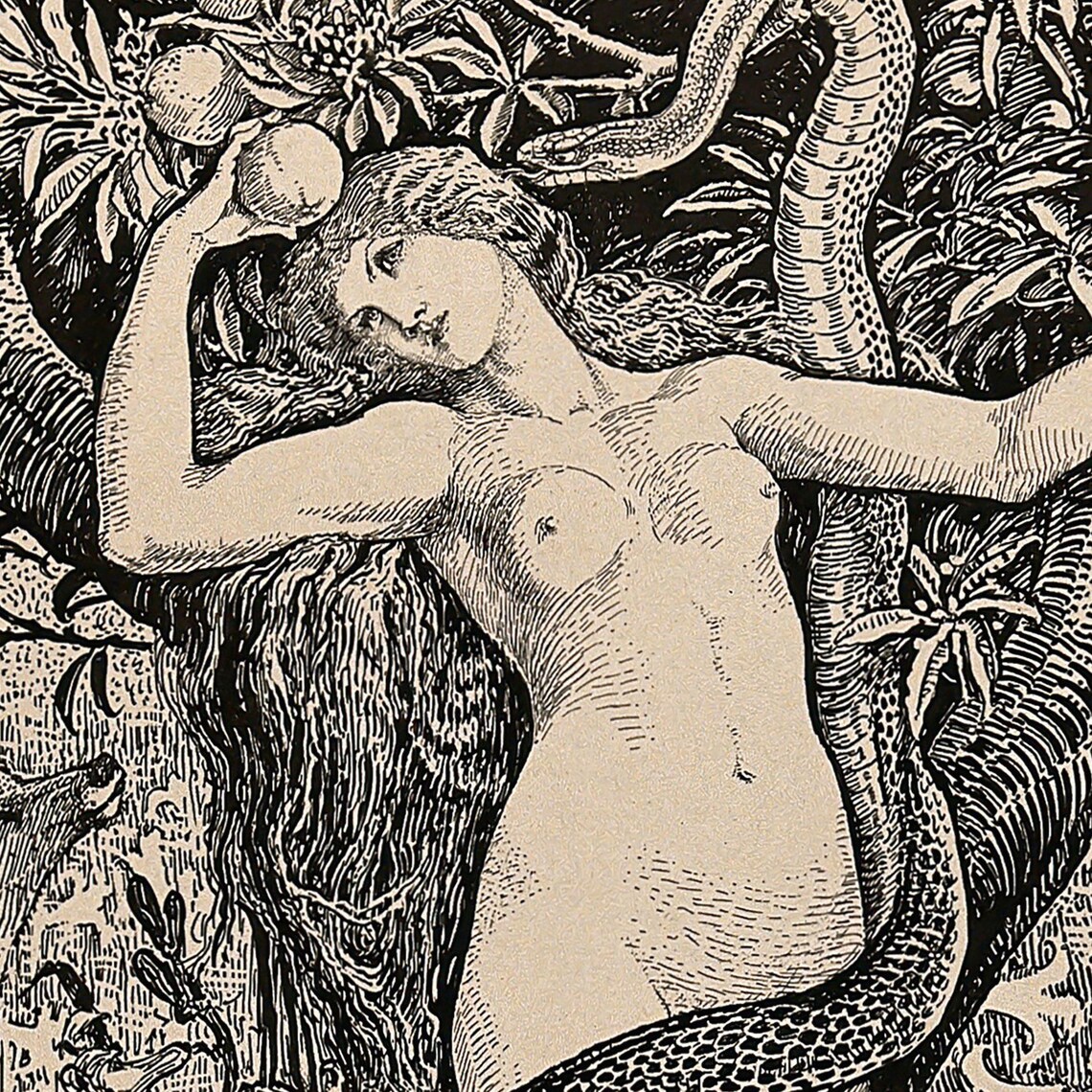 The Temptation of Eve, Gothic Vintage Art Print - Image 2