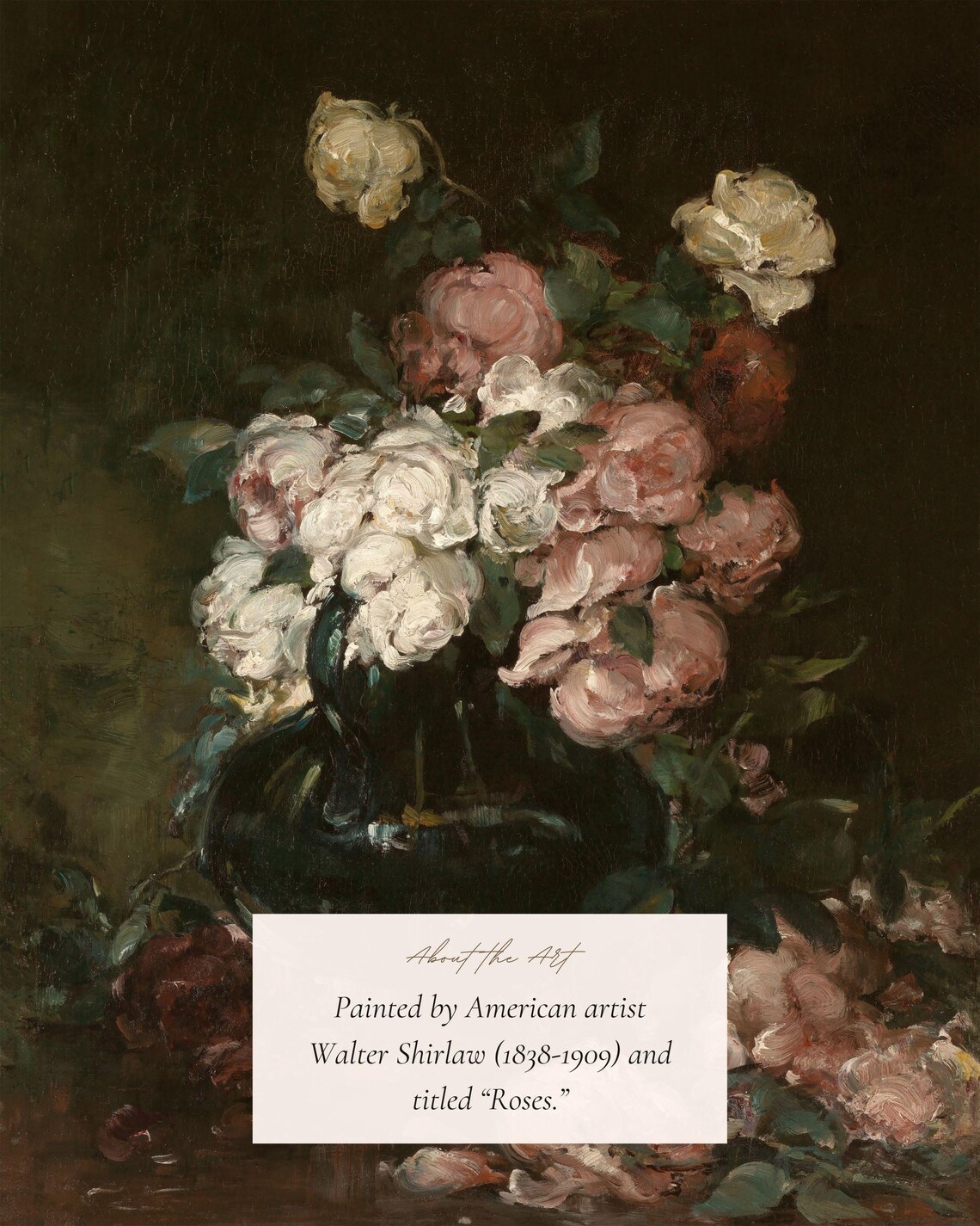 Moody Roses Still Life Oil Painting Print Dark Floral Antique Wall Art - Image 2
