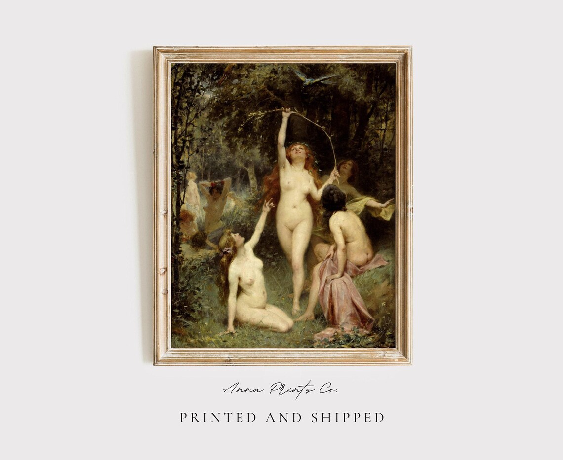 Antique Nymphs in the Forest, Vintage Art Print