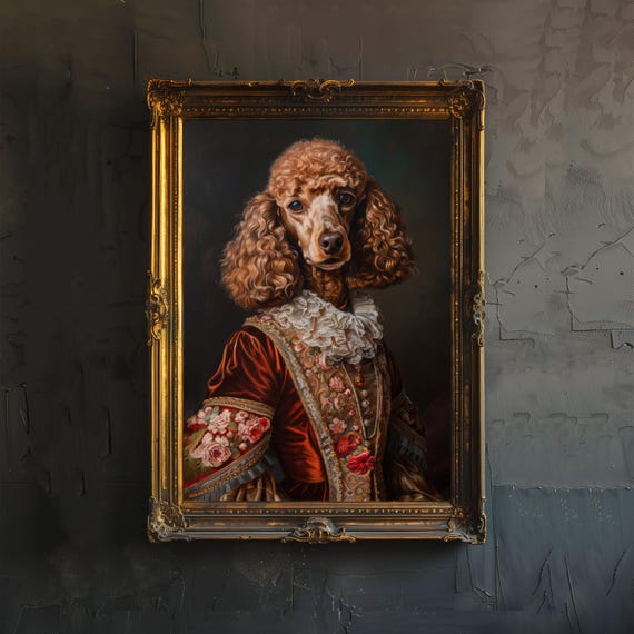 Gothic Poodle Aristocrat Print Dark Academia Art Home Decor Antique Dog Portrait Victorian Era Poster Rustic Vintage Wall