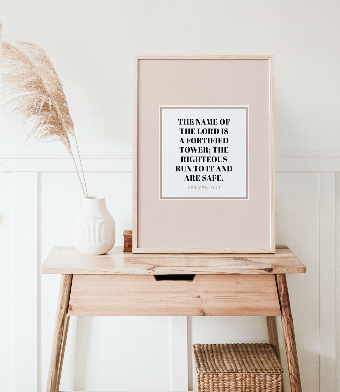 Proverbs 18:10 Fortified Tower Bible Verse Beige Framed Minimalist Poster - Image 5