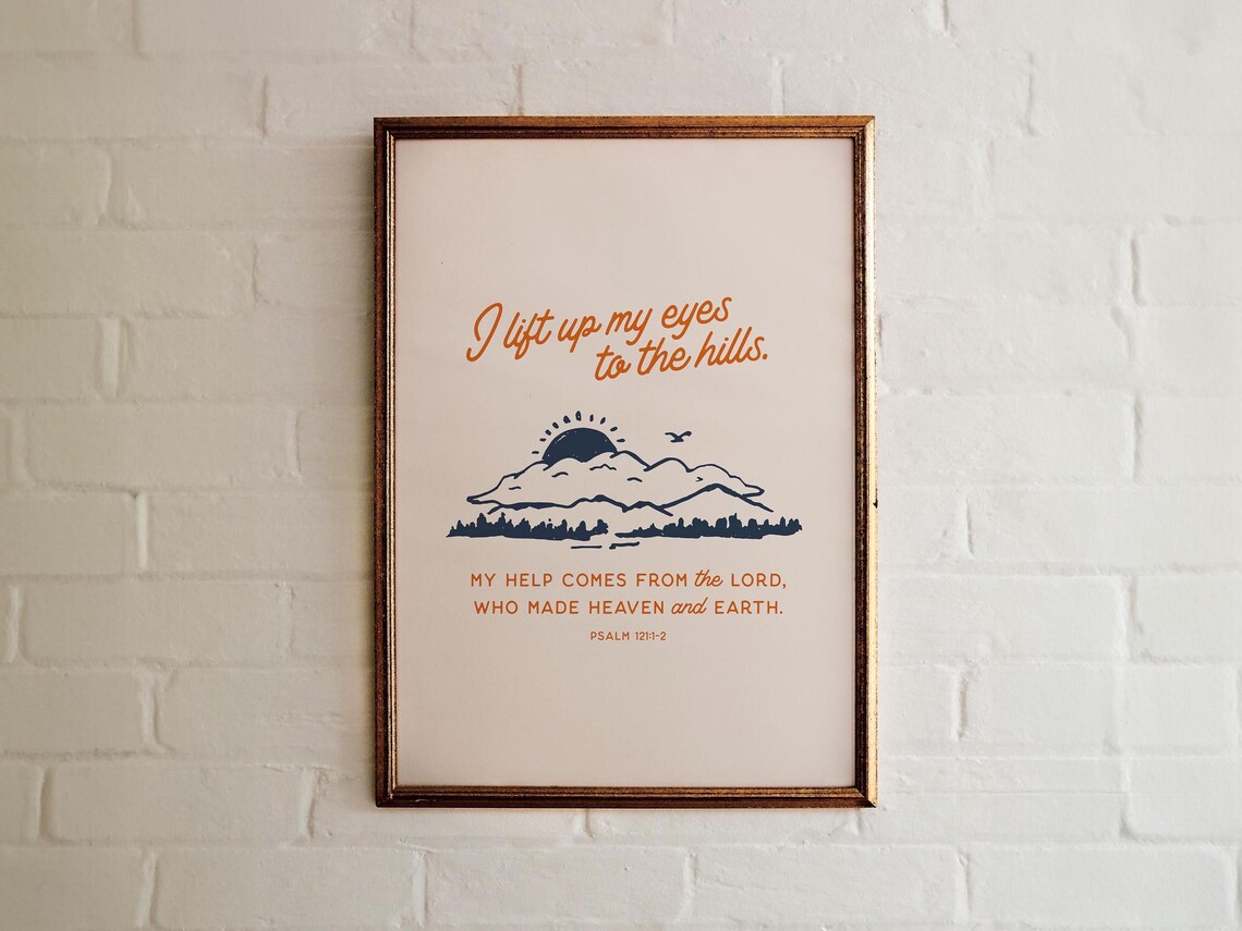 Retro Psalm 121, Mountain Sketch Nursery Art Print - Image 4