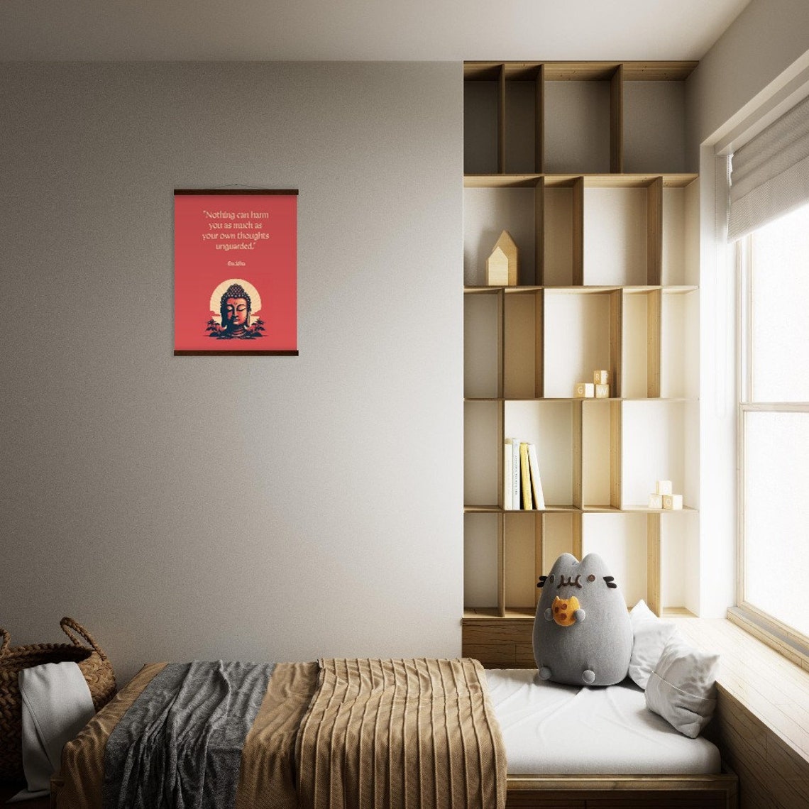 Buddha Nothing Can Harm You Unguarded Thoughts Red Zen Quote Poster - Image 3