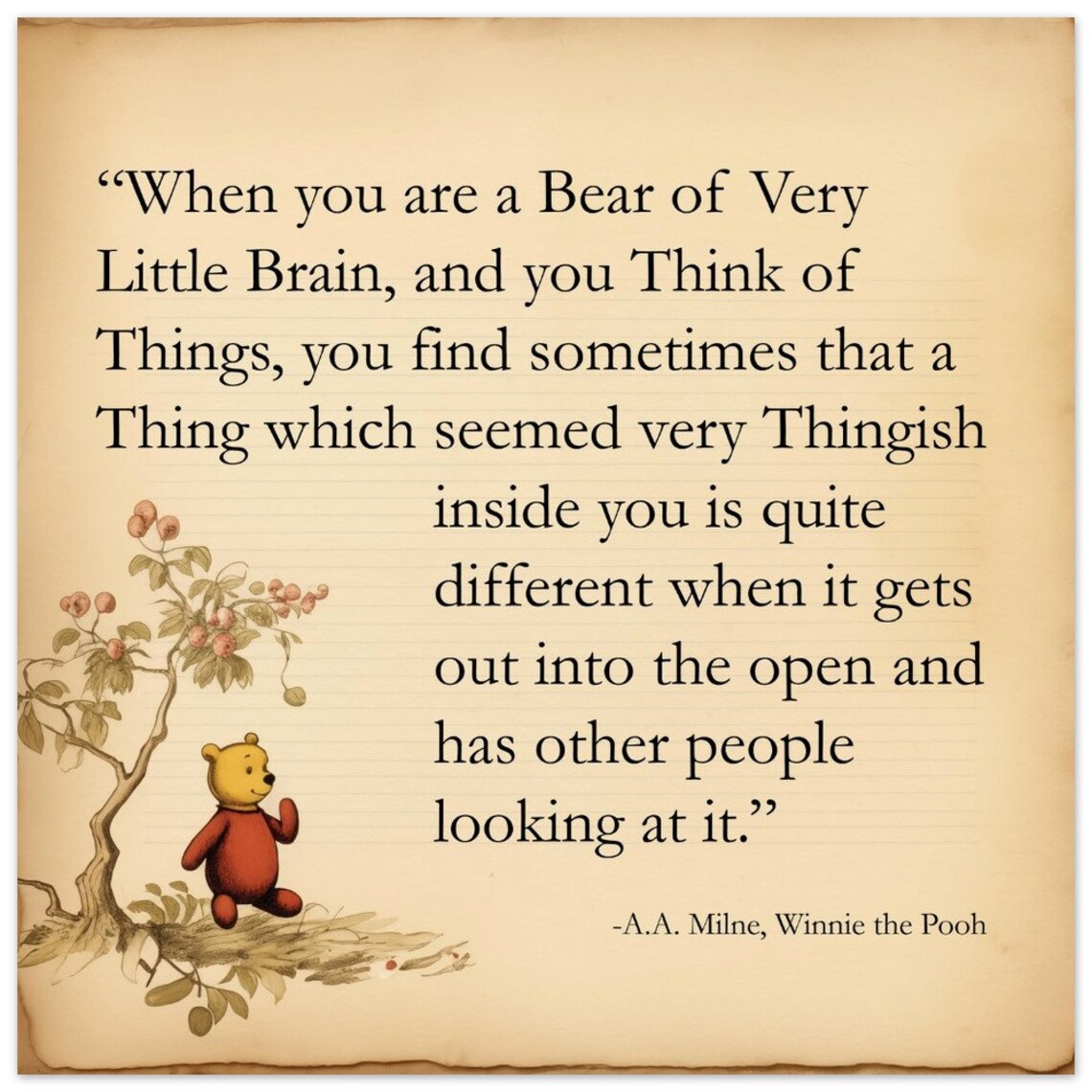 Winnie the Pooh Bear of Very Little Brain Quote Vintage Page Print - Image 4