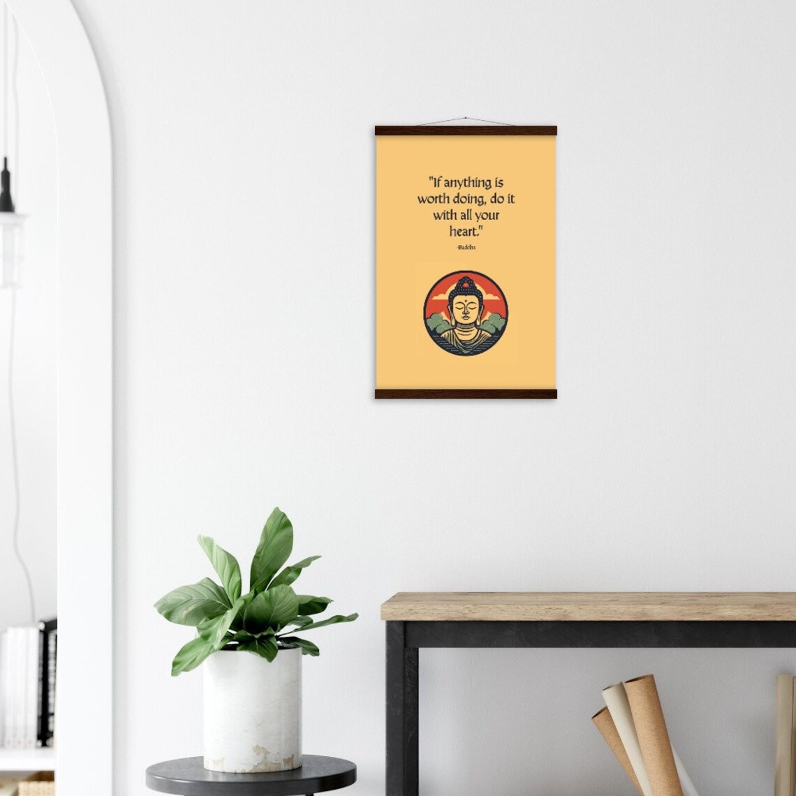 Buddha Quote Poster "Do It With All Your Heart" Goldenrod Minimalist Zen - Image 2