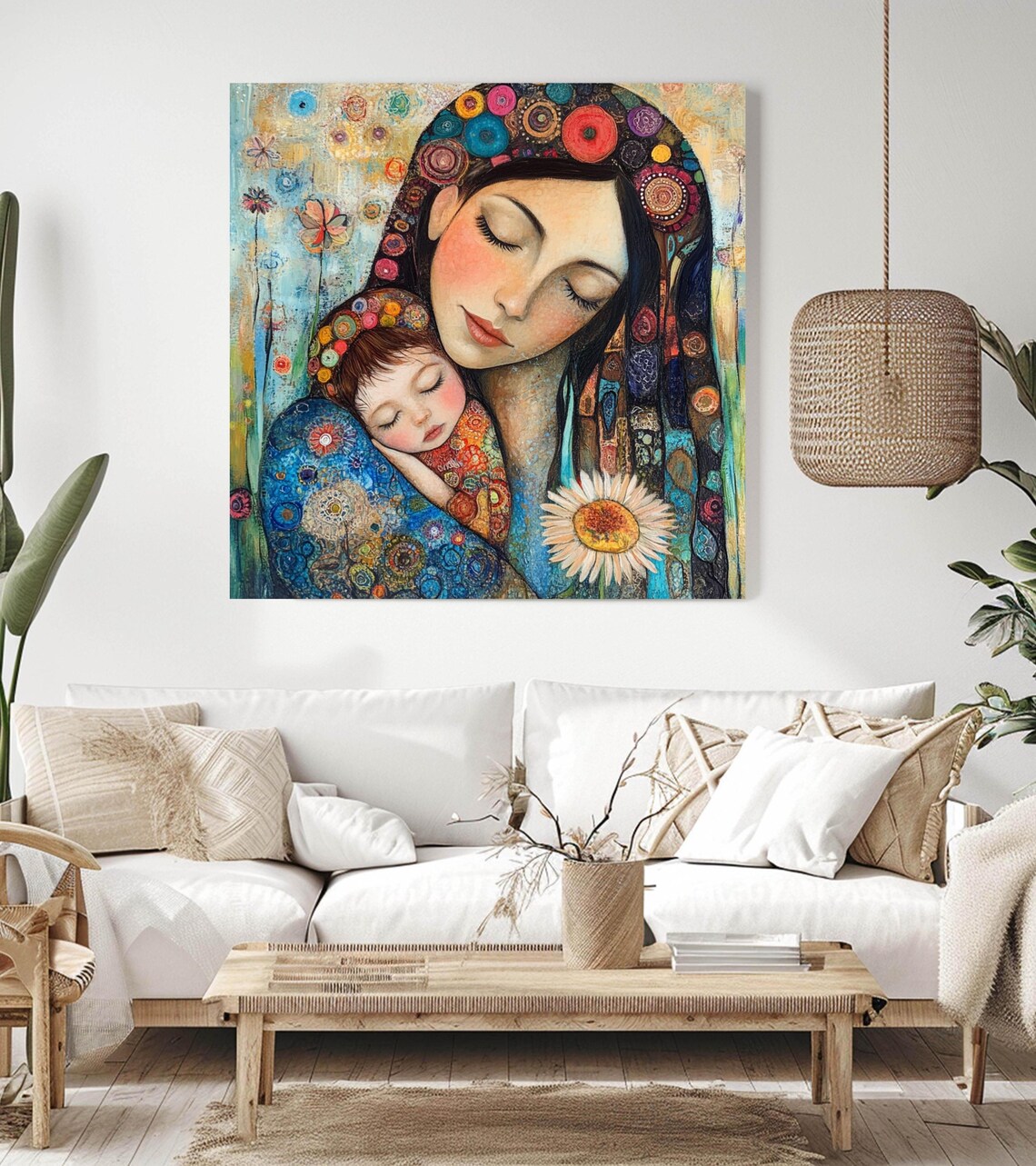 Mother And Child Boho Wall Art, Hippie Decor - Image 2