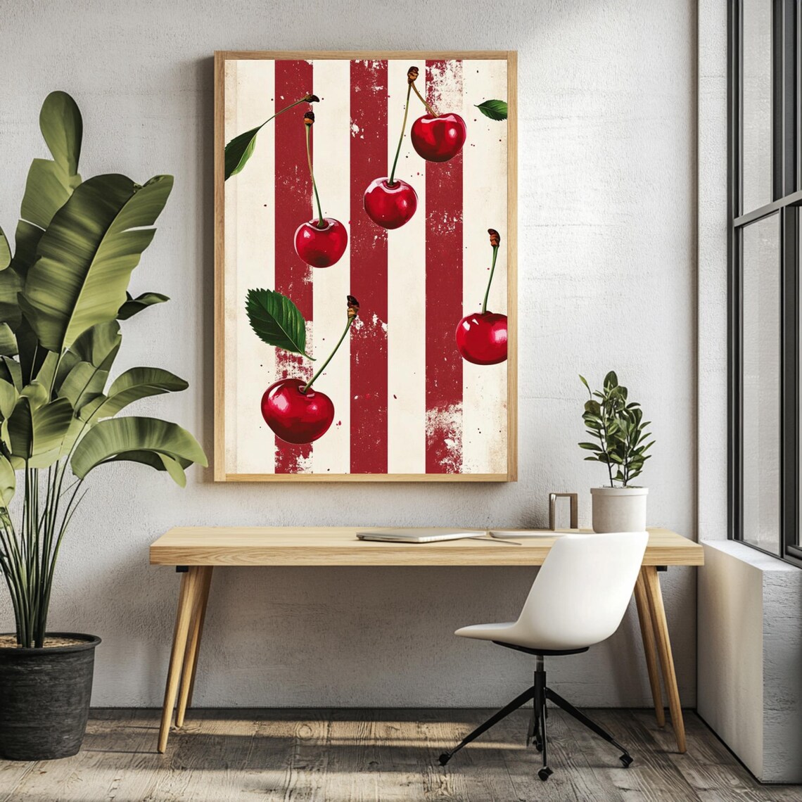 Stripes Cherries Retro Poster Print, Living Room - Image 5