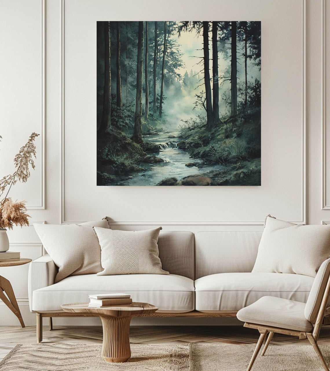 Misty Forest Stream Wall Art Forest Wall Art Ready To Hang Decor Large Nature Art Green Wall Art Above Bed Art - Image 2