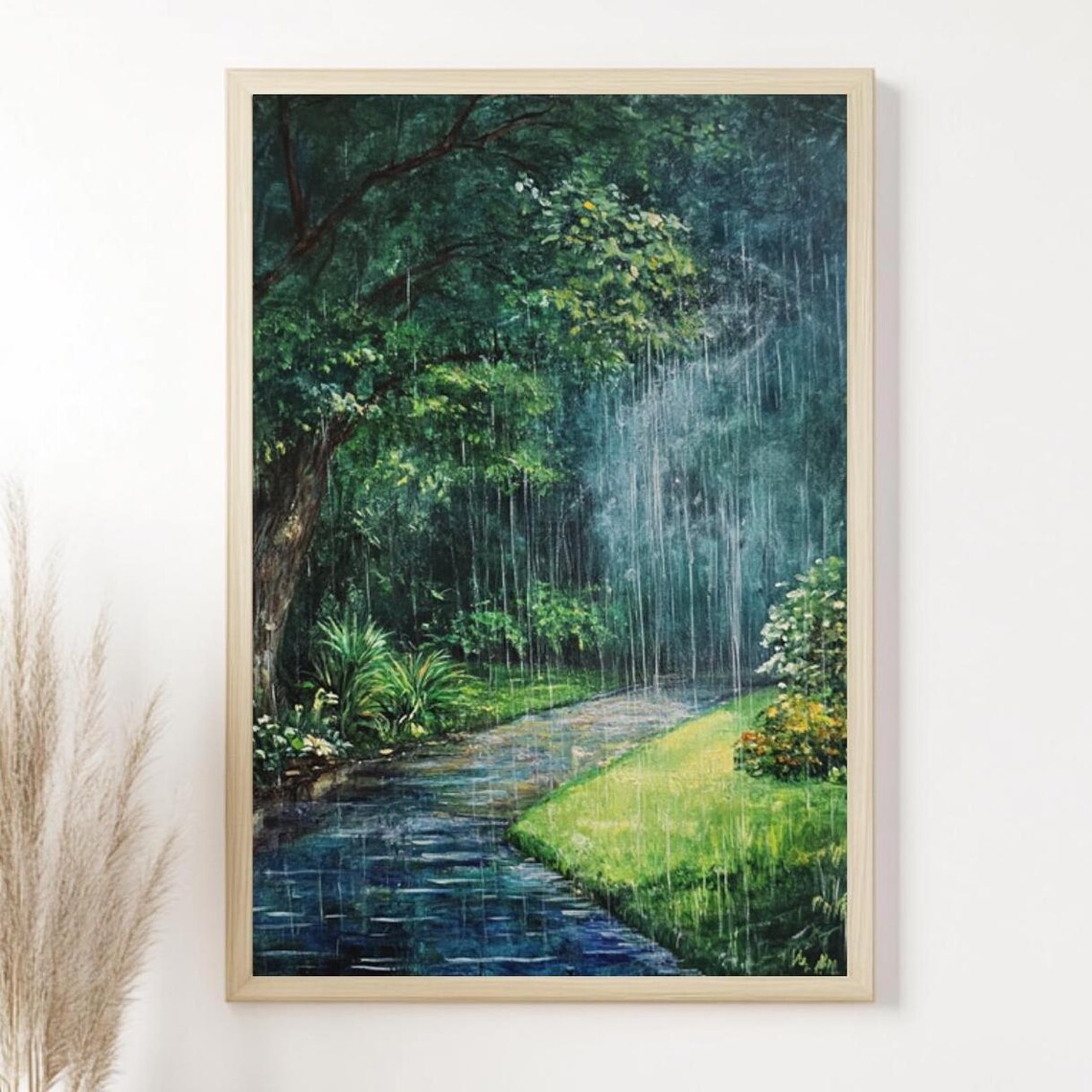 Rainy Forest Path Art Print, Serene Nature Decor