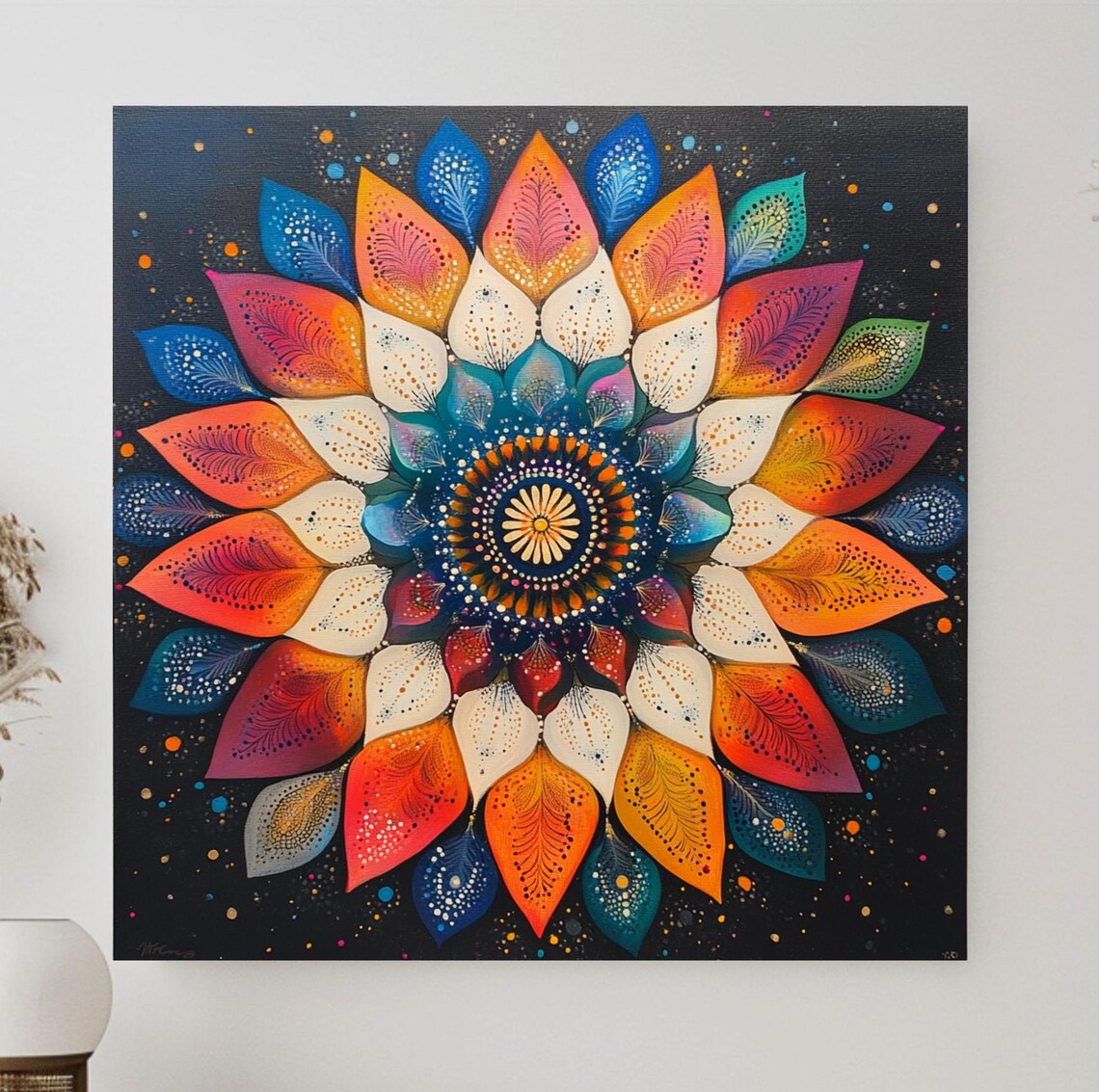 Mandala Flower Boho Decor, Geometric Zen Art