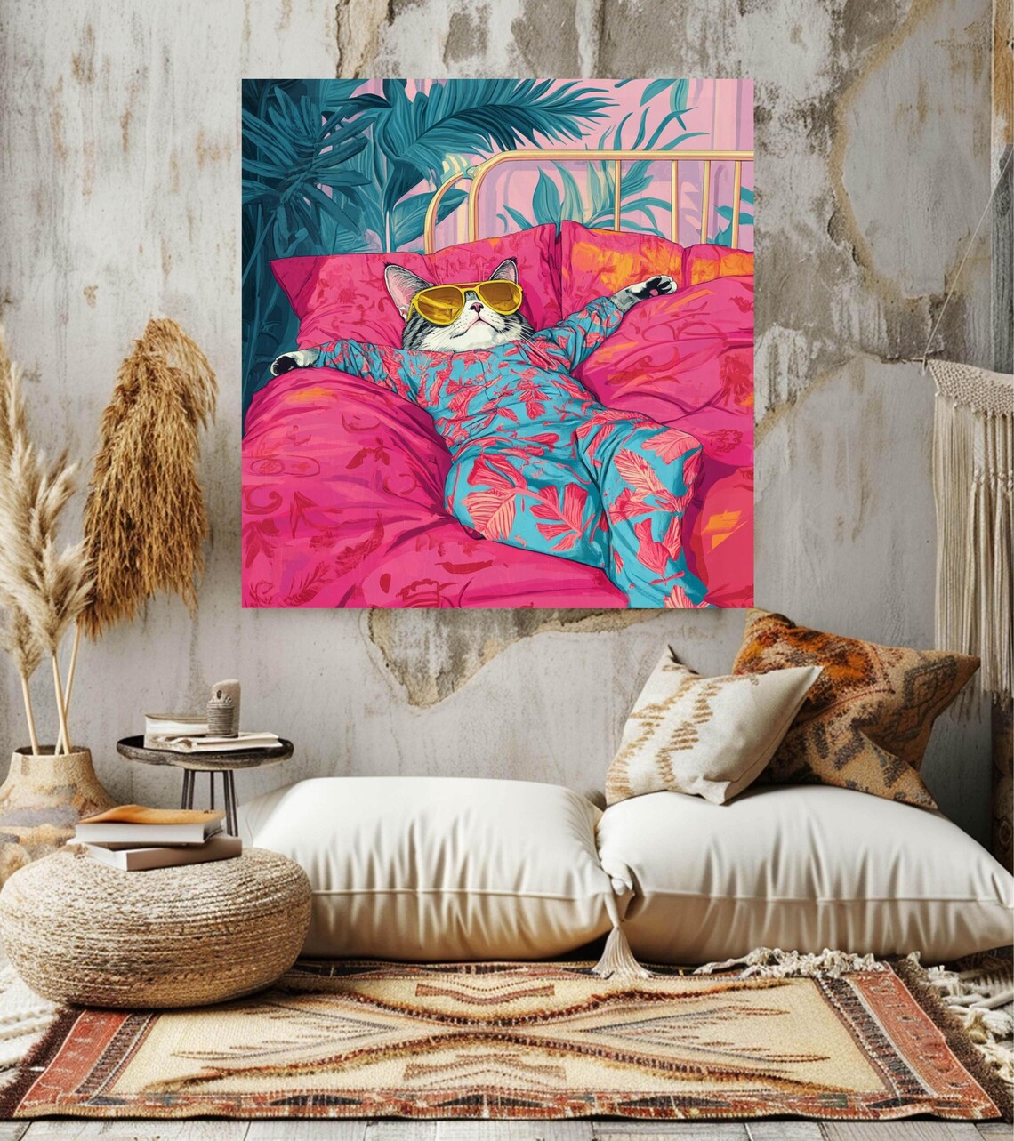 Funny Cat, Maximalist Bedroom Decor, Art Print - Image 4