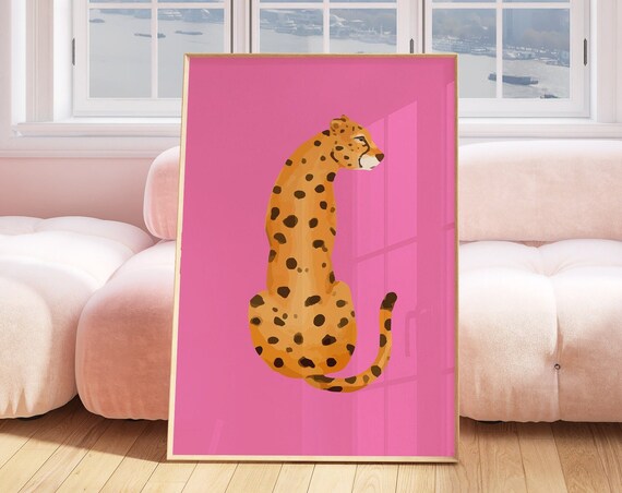 Pink Leopard Print Preppy Room Decor Poster Jungle Tropical Wall Art Prints Animal Trendy 2387