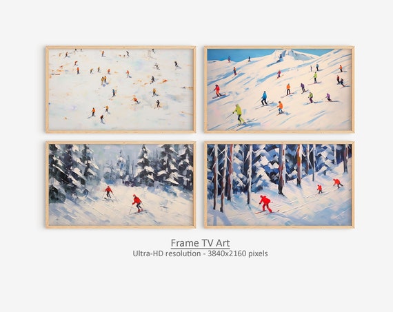 Winter Frame Tv Art Pack Holiday Ski Wall Print Skiing Painting