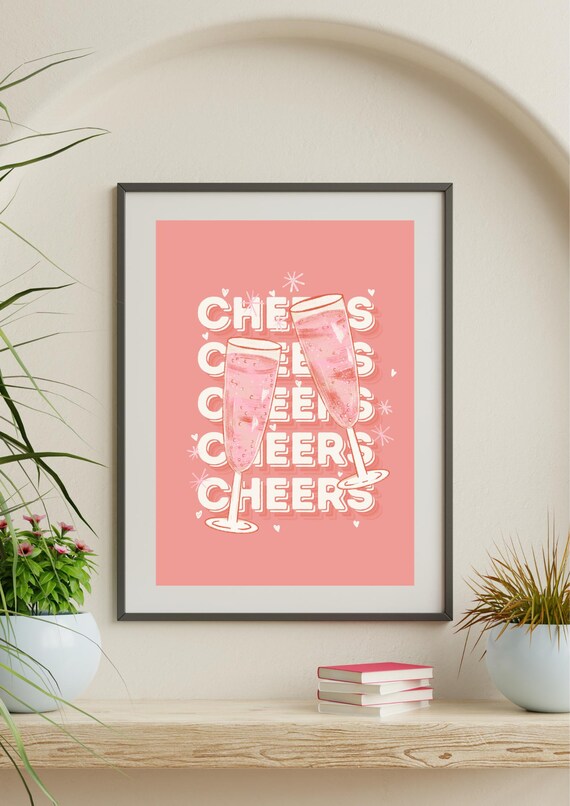 Cheers Prosecco Print Retro Kitchen Bar Wall Art