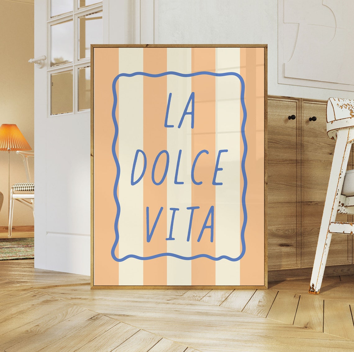 La Dolce Vita Pastel Striped Typography Italian Quote Art Poster - Image 2