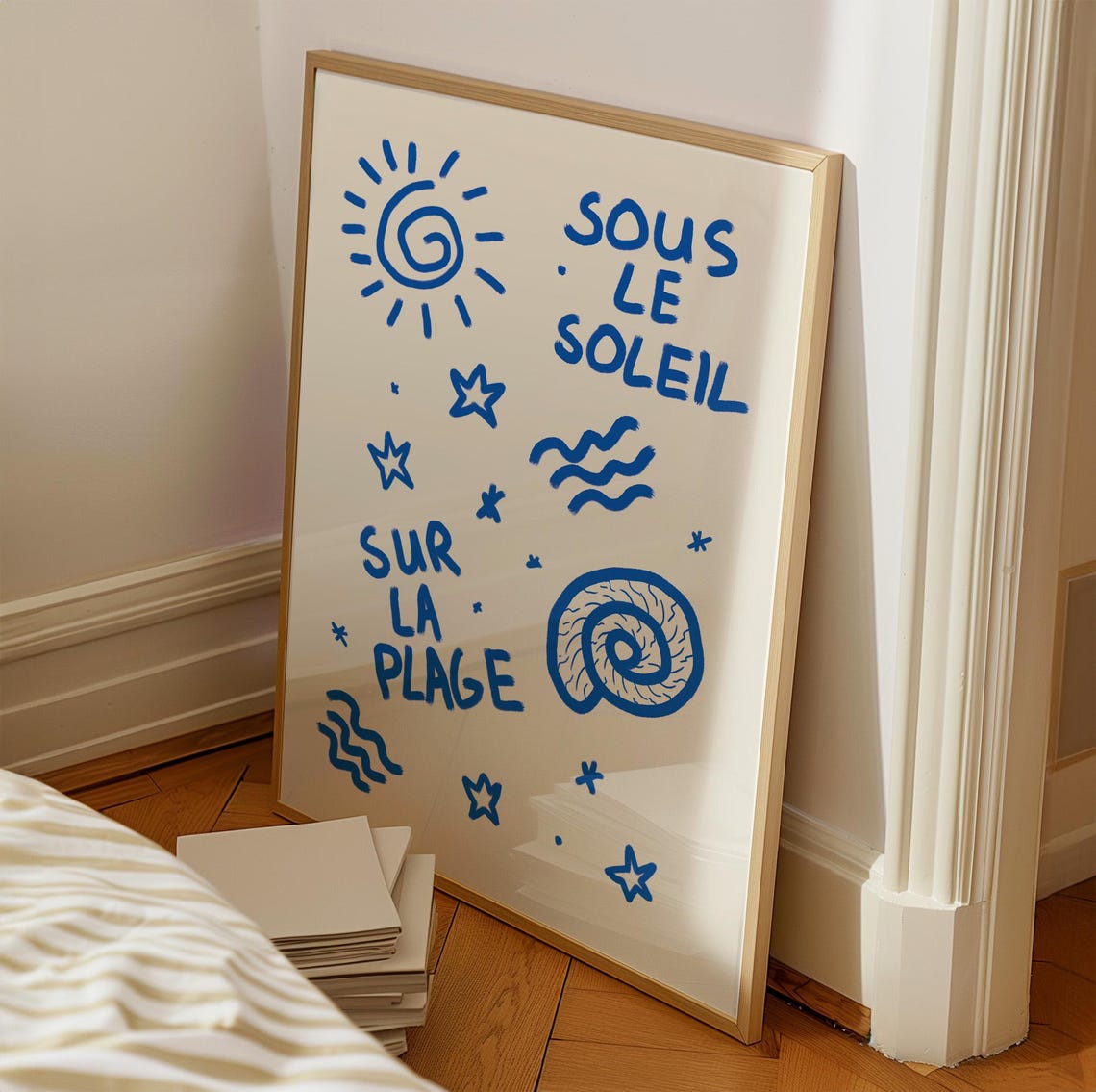 Sous Le Soleil Sur La Plage Blue French Summer Doodle Poster - Image 4