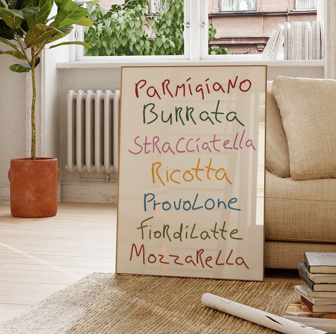 Italian Cheese Names Colorful Typography Kitchen Decor Poster - Image 2