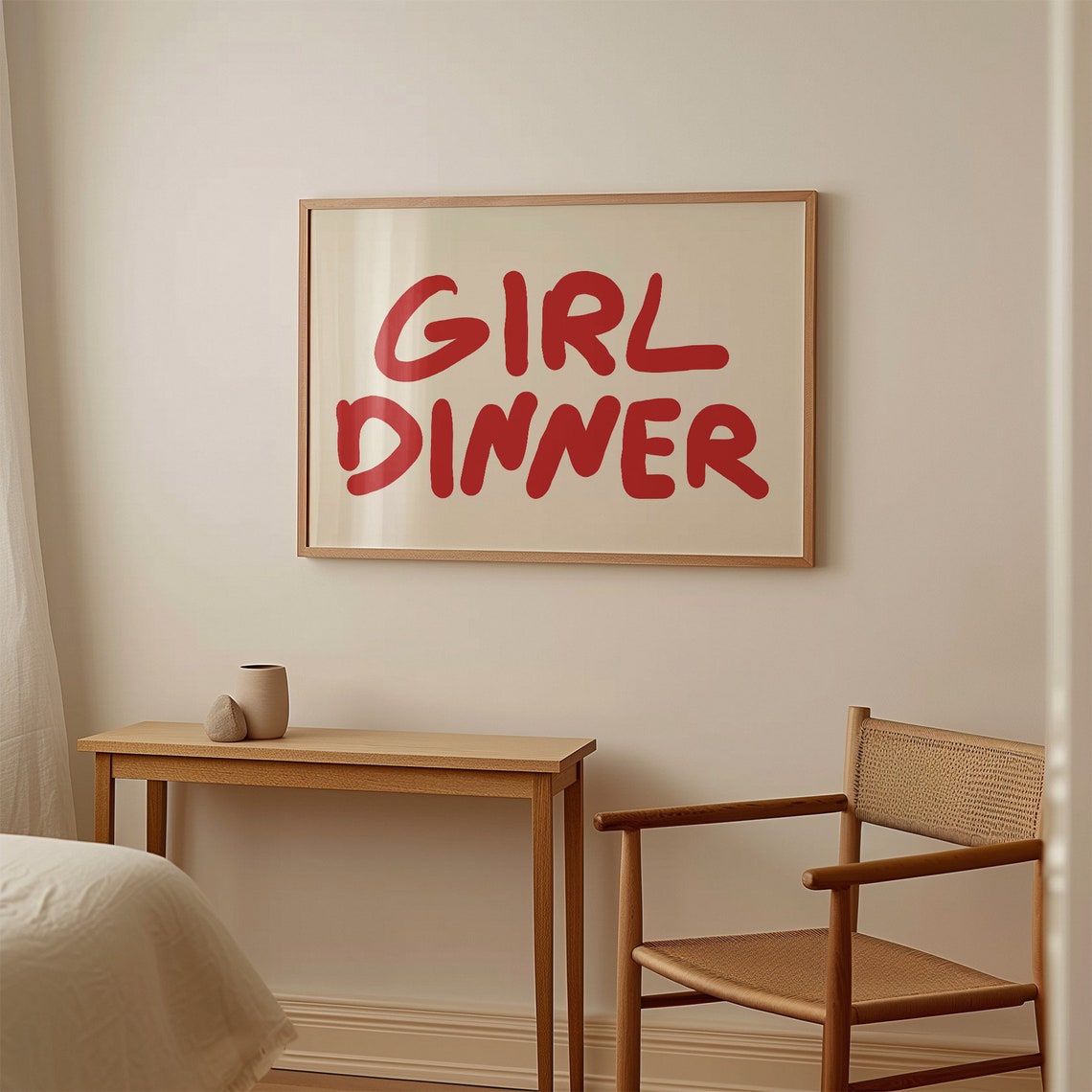 Girl Dinner Bold Red Typography Trendy Kitchen Decor Wall Art - Image 2