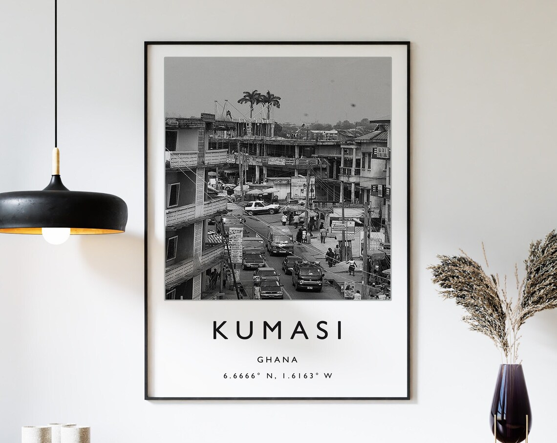 Kumasi Travel Poster, Ghanaian Black and White Art Print