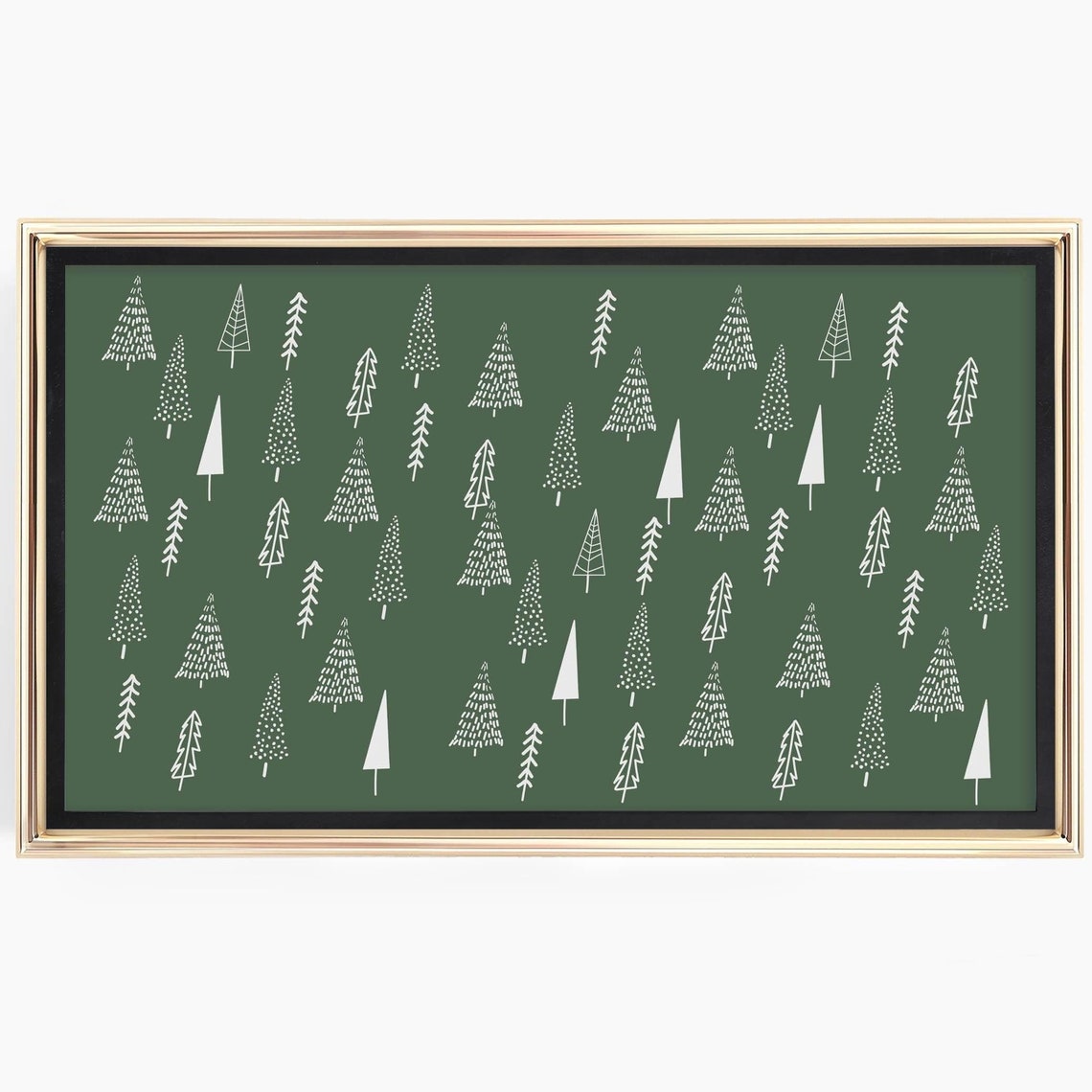 Minimalist White Tree Pattern Green Bold Wide Holiday Art Poster