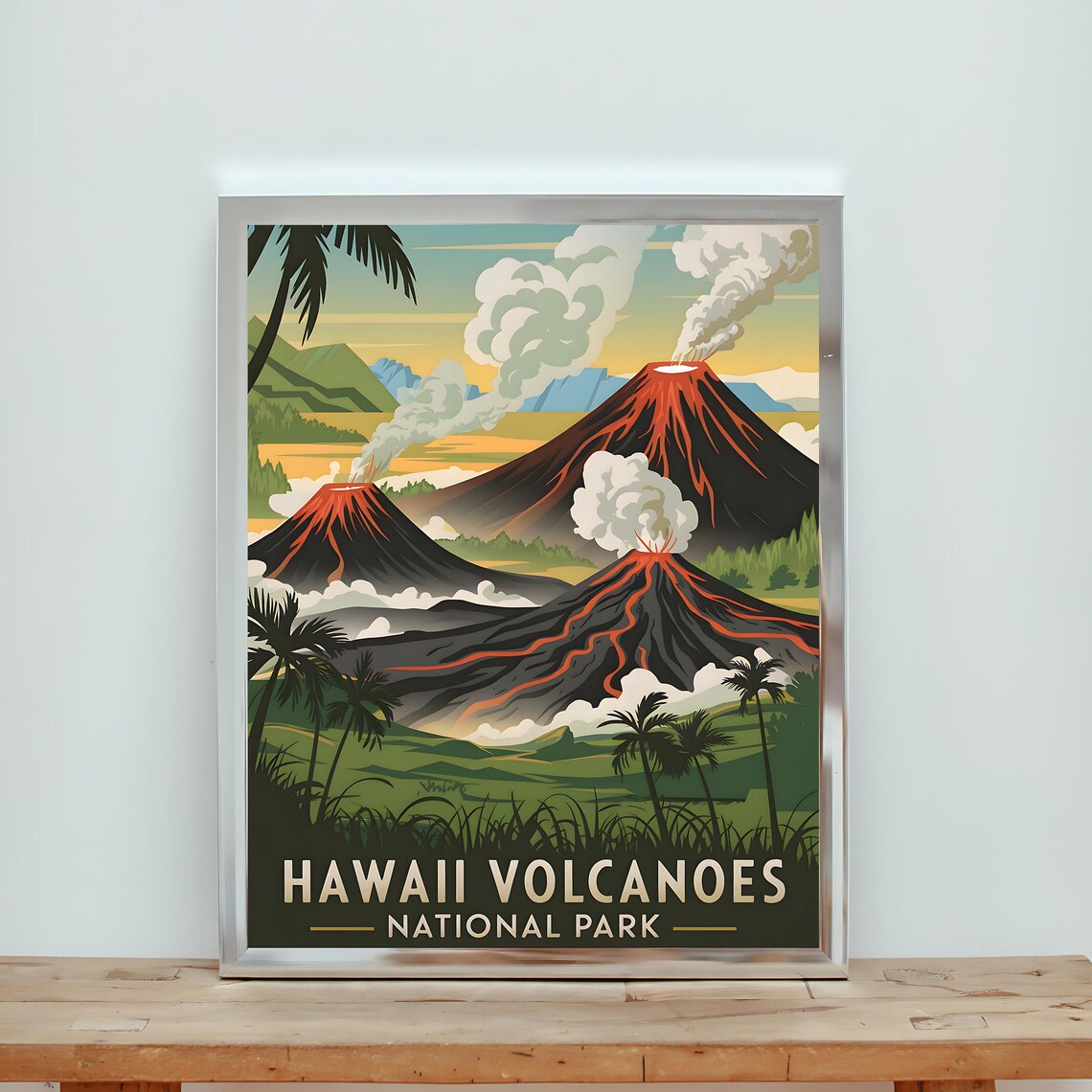 Hawaii Volcanoes National Park Erupting Lava Vintage Travel Poster