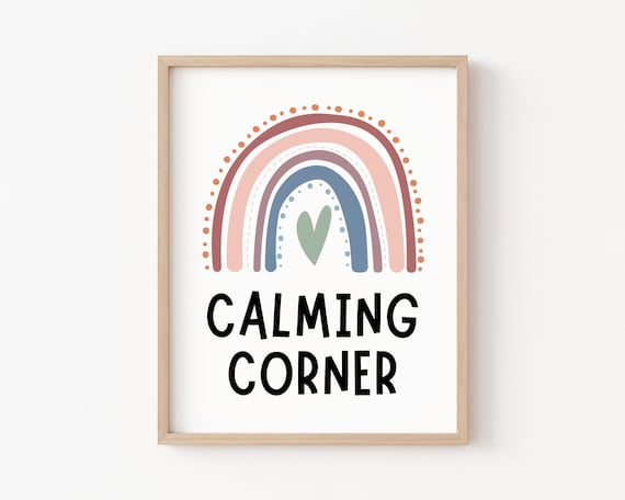 Calming Corner Boho Rainbow Nursery Sign Wall Art for Kids Room