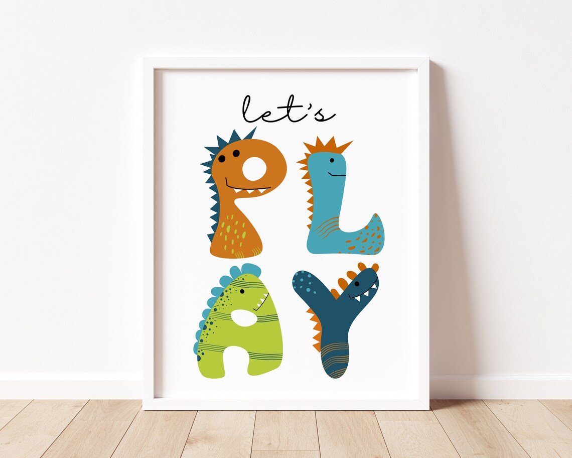 Dinosaur Lets Play Sign, Boys Room Nursery Decor