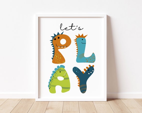 Dinosaur Lets Play Sign, Boys Room Nursery Decor