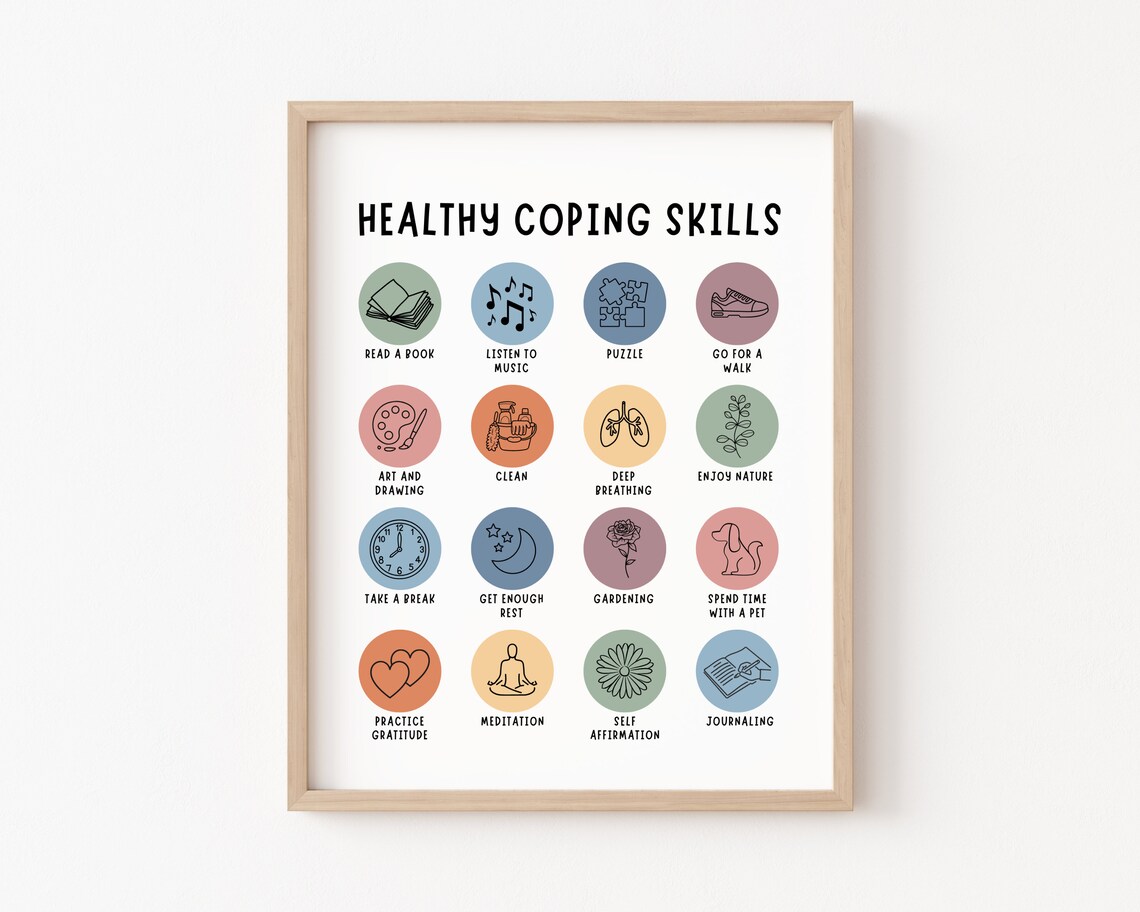 Healthy Coping Skills Poster, Therapy Office Decor