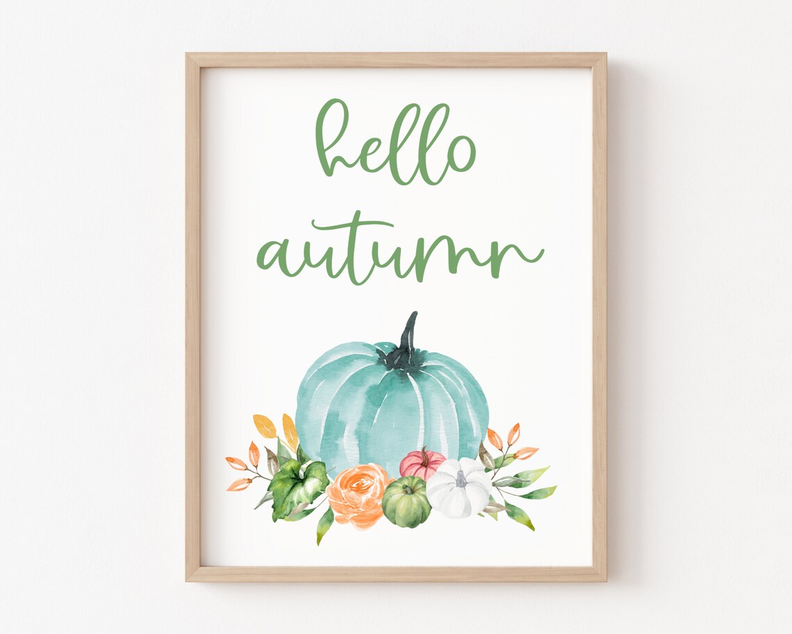 Hello Autumn Fall Quote Art Print, Seasonal Decor