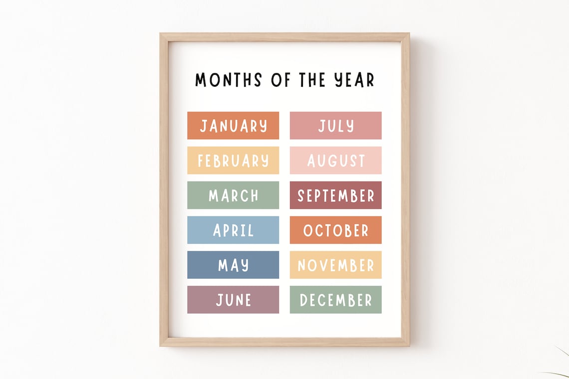 Months of the Year Educational Posters, Classroom Art Print