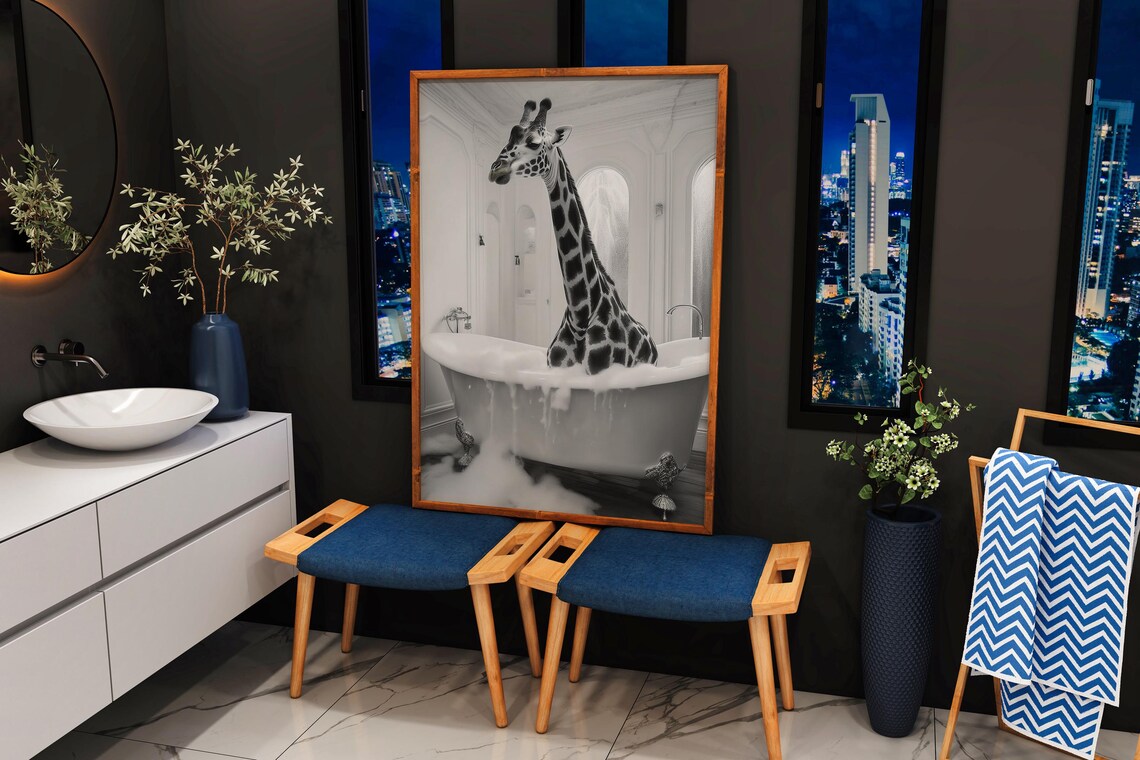 Funny Giraffe Bathroom Wall Art, Quirky Bathtub - Image 4
