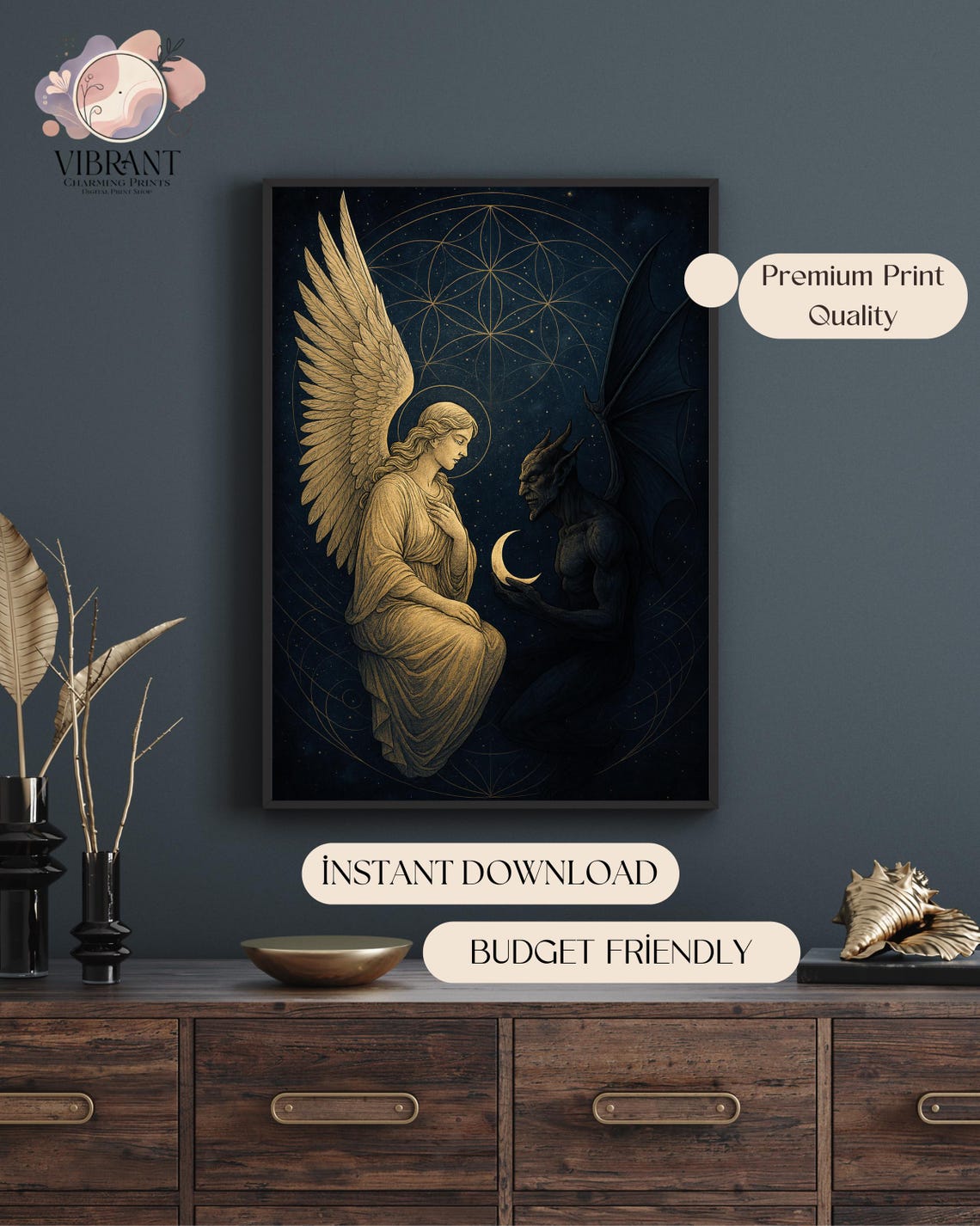 Angel And Demon, Gothic Celestial Balance Art Print - Image 5