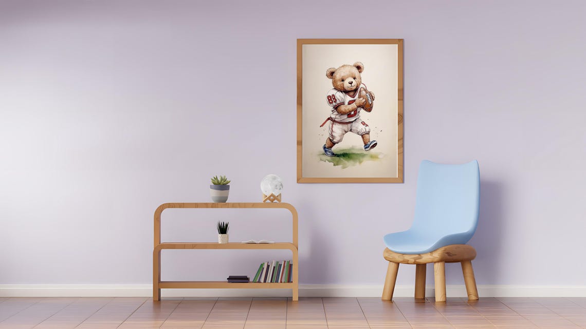 Football Bear Nursery Art, Baby Boy Sports Decor - Image 3