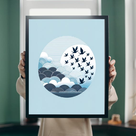 Japanese Minimalist Bird Zen Nature Poster