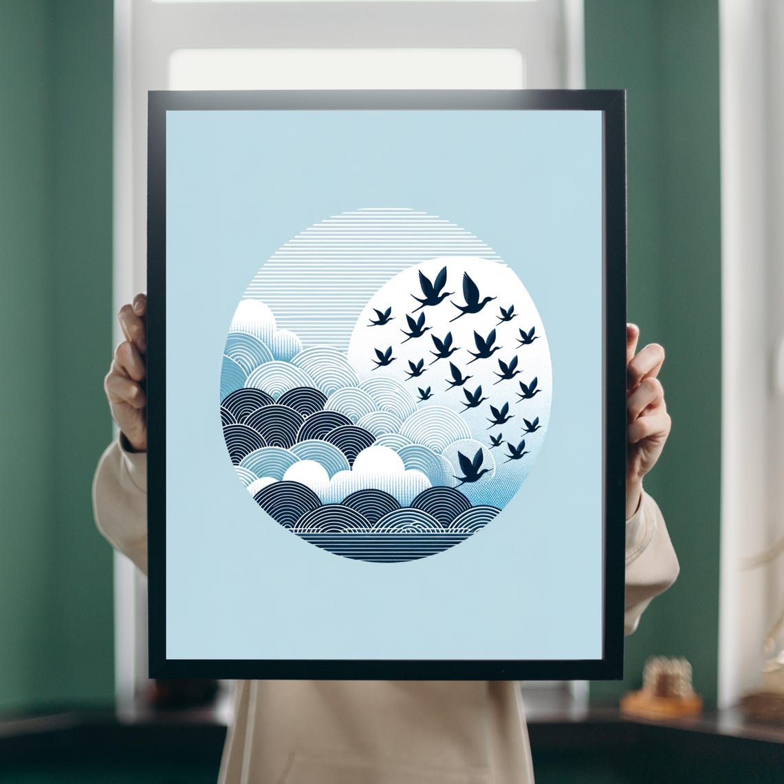 Japanese Minimalist Bird Zen Nature Poster
