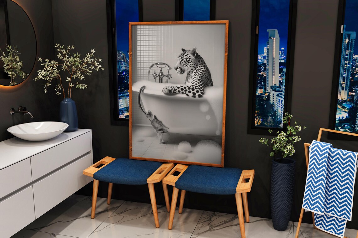 Leopard In Bathtub, Funny Bathroom Decor - Image 4