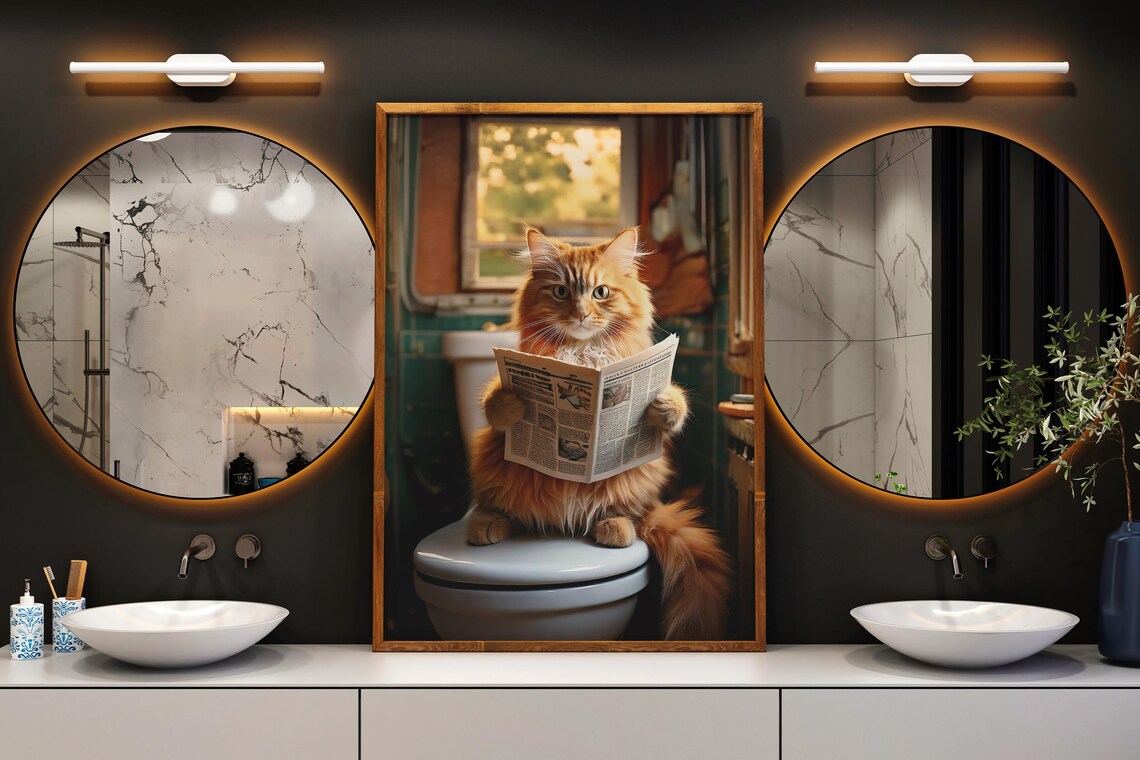 Funny Cat Bathroom Art Print, Whimsical Decor - Image 5