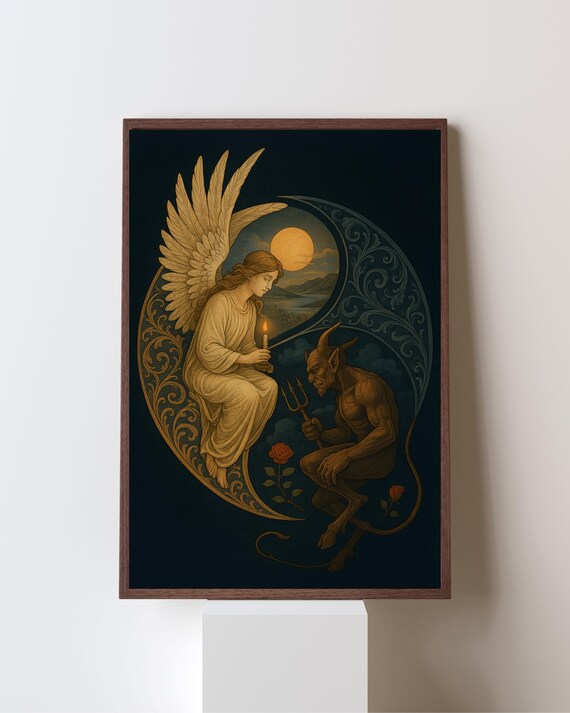 Yin Yang Angel And Demon Gothic Fantasy Art Print