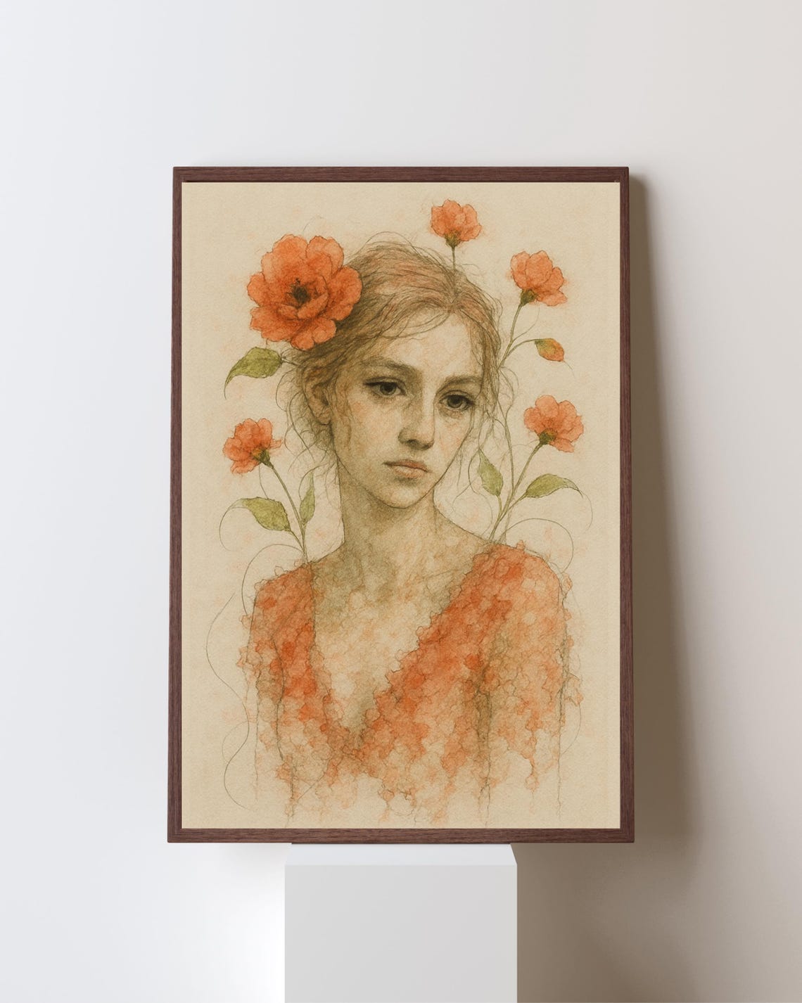 Poppy Flower Woman Portrait, Renaissance Style - Image 4